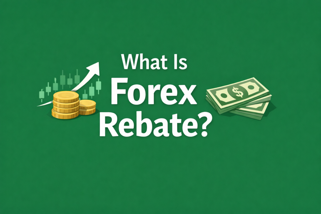 What is forex rebate – simple illustration showing cashback forex concept with trading chart and money